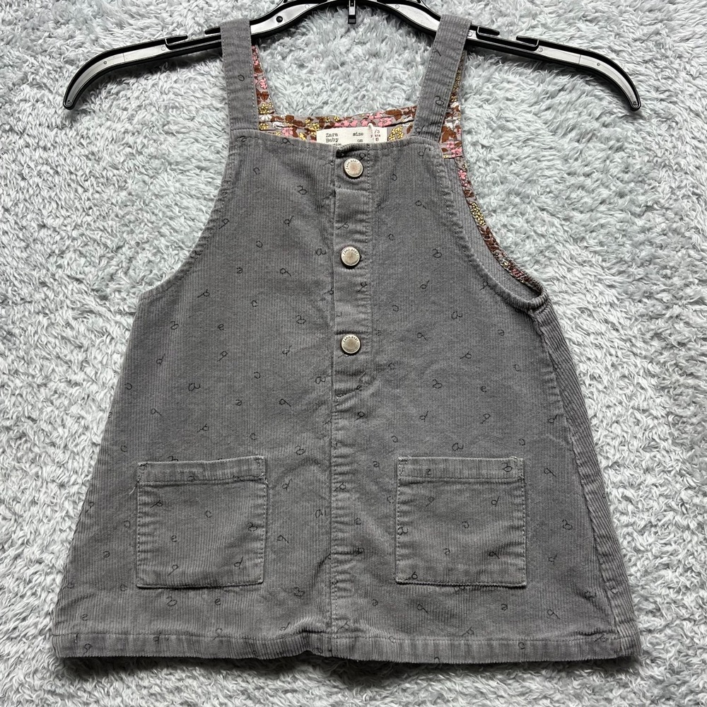 Zara Baby Dress Girls 2/3 Years Gray Corduroy Alphabet Jumper Overall Pinafore - Picture 1 of 10